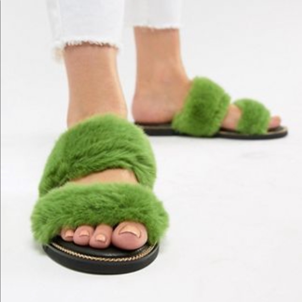 River Island Double Strap Faux fur slides